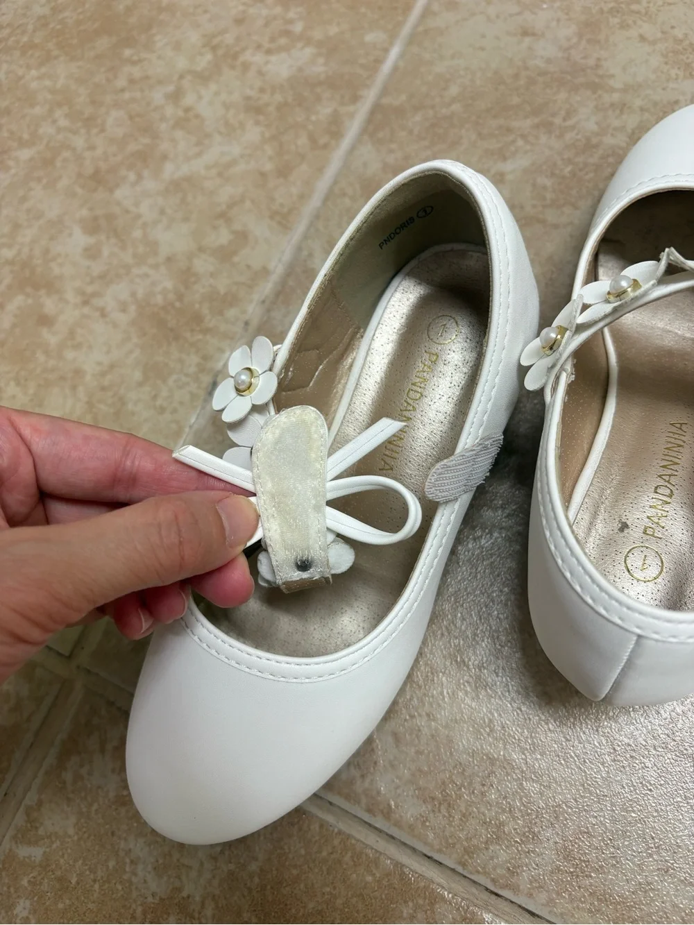 Girls White Floral Strap Dress Low Heel Shoes size 1 Like new condition